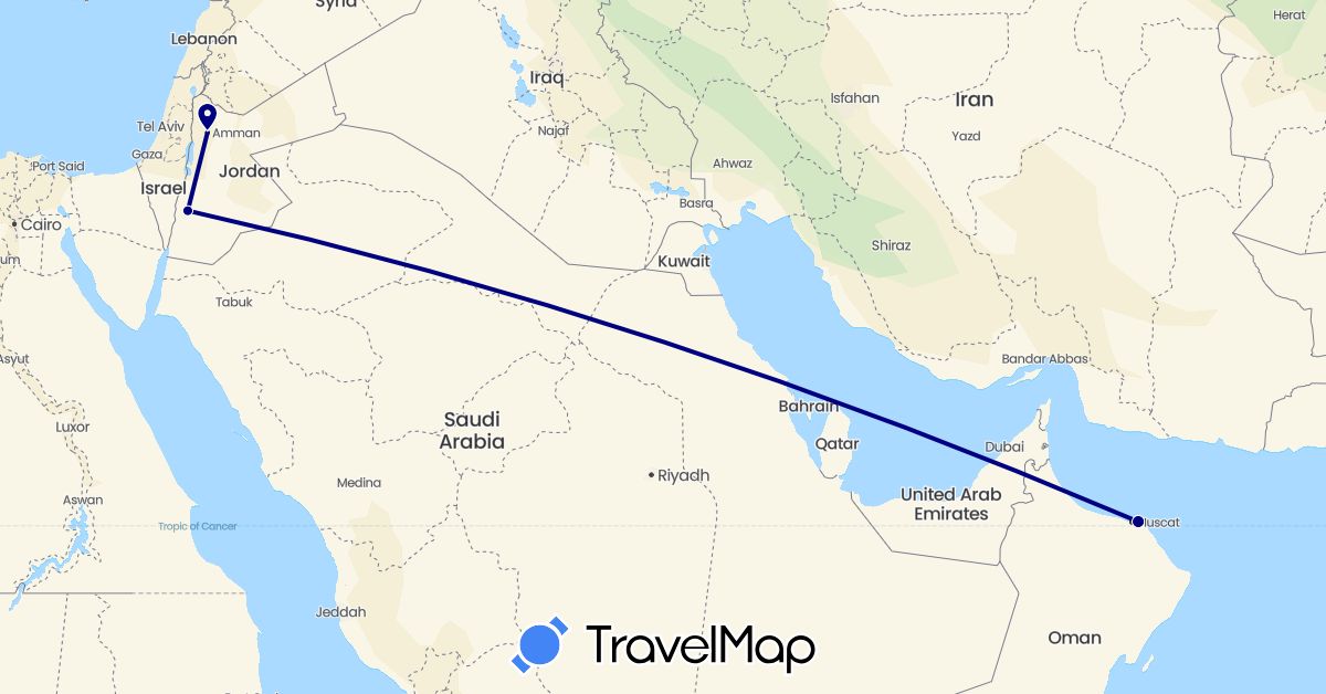 TravelMap itinerary: driving in Jordan, Oman (Asia)